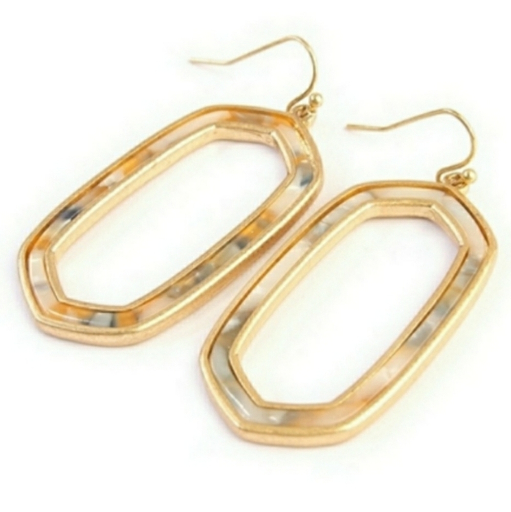 SOLD Marbled Hexagon Earrings - Picture 2 of 7